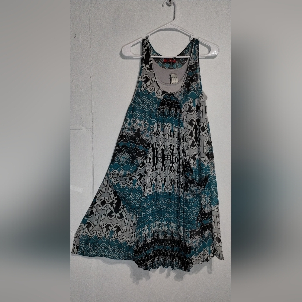 New York & Company Teal and Black Sleeveless Dress